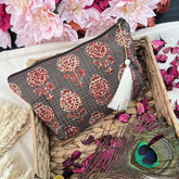 Vriksham Designer Cotton Pouch, Purse for Women with Zipper-Grayish Brown-G19041